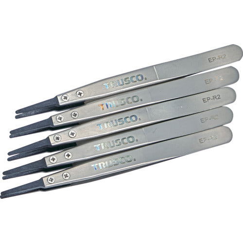 TRUSCO まとめ買い ESDチップピンセット 先丸型 先端幅2mm 5本入り EP-R2-M5 1 S