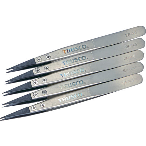 TRUSCO Bulk Purchase ESD Tip Tweezers, Fine Tip, Tip Width 0.6mm, Pack of 5, EP-0.6-M5, 1 S