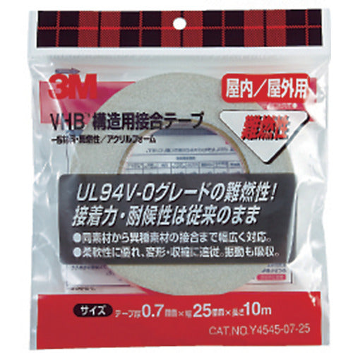 3M 난연성 VHB 구조용 접합 테이프 Y-4545-07 25mm×10m Y4545-07 25X10 1권