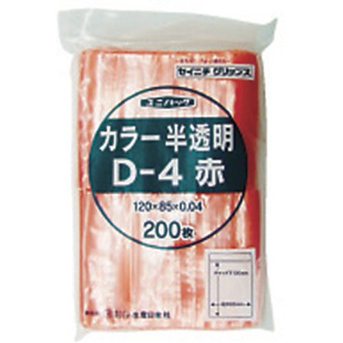 セイニチ チャック付ポリ袋 ユニパック D−4 半透明赤 縦120×横85×厚さ0.04mm 200枚入 D-4-CR 1 袋