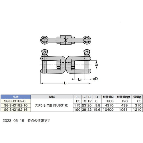 SUGATSUNE (110053148)SG−SH0182−6ステンレス鋼製回転シャックル SG-SH0182-6 1 個