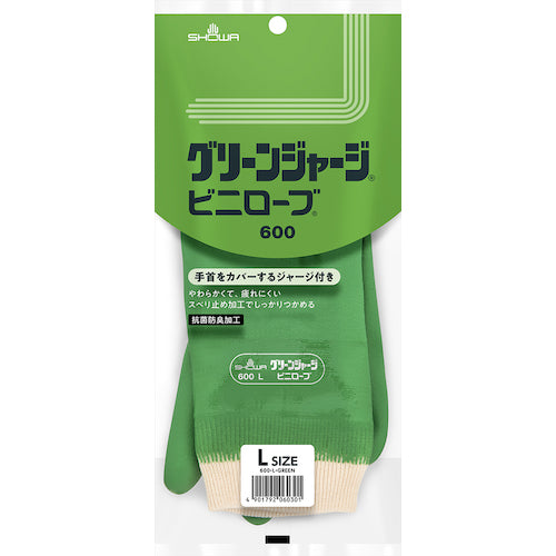 SHOWA 염화 비닐 장갑 No600 그린 저지 L 사이즈 NO600L 1 쌍