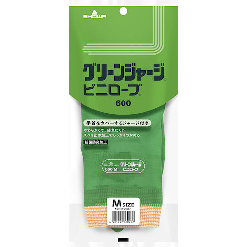 SHOWA 염화 비닐 장갑 No600 그린 저지 M 사이즈 NO600M 1 쌍