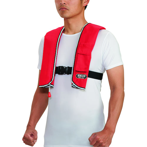 OCEANLIFE 수동 팽창식 숄더 타입 소형 선박용 라이프 재킷 레드 TYPE A LG-3-RD 1 착용