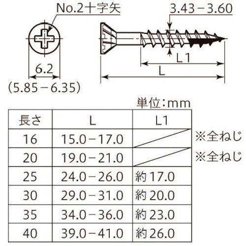 YAHATA カラースリムねじ クロ 3.5X25 (16入り) 4979874100658 1 袋