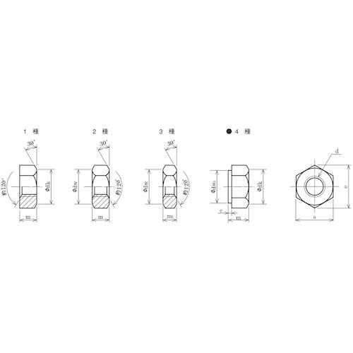 TRUSCO 육각너트 1종 3가백 나사치수 M4×0.70 20개입 소량팩 Y810-0004 1봉
