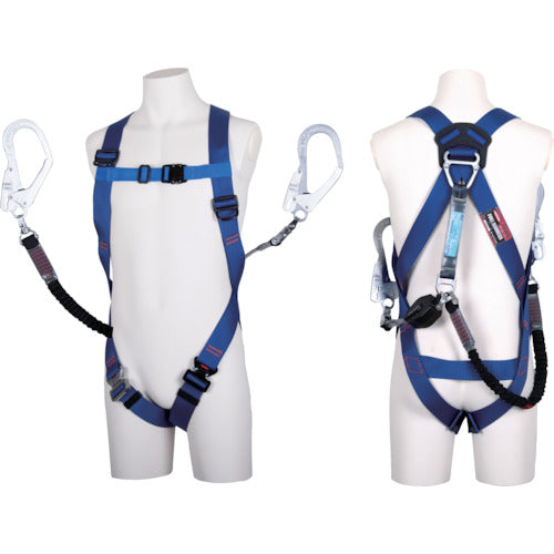 TSUYORON ライトハーネス ダブルランヤード付き ロック機構付き巻取式コルトリトラ・伸縮式ノビロン(BK) 青 Mサイズ TH510-CRNV93SVOT-BL4BKM-2R23BX 1 本