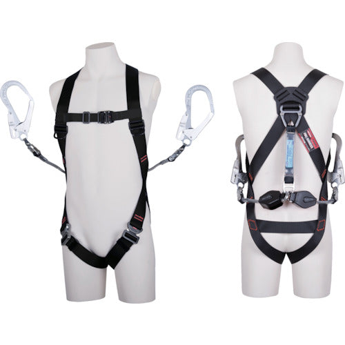 TSUYORON ライトハーネス ツインランヤード付き ロック機構付き巻取式コルトリトラ 黒 Mサイズ TH510-2CR93SVOT-BLKBK-M-2R23BX 1 本