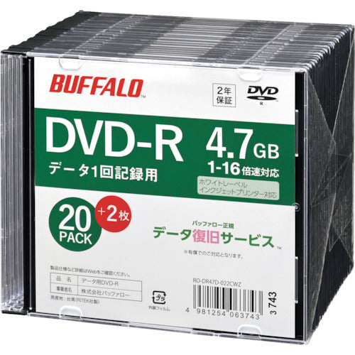 BAFFALO 광학 미디어 DVD-R PC 데이터용 4.7GB 법인 채널용 20장+2장 RO-DR47D-022CWZ 1 PK