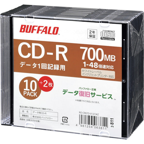 BAFFALO 光学メディア CD−R PCデータ用 700MB 法人チャネル向け 10枚+2枚 RO-CR07D-012CWZ 1 PK