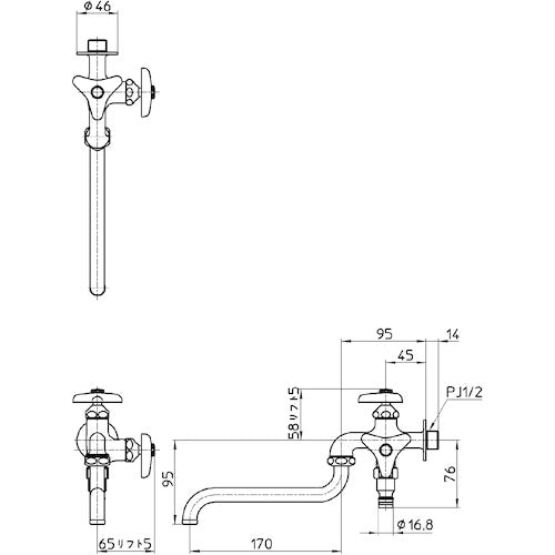 SANEI 散水用二口自在水栓 E106V-13 1 個