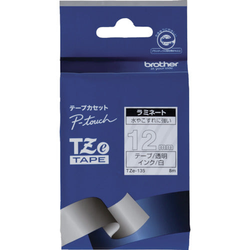 Brother TZE Tape White Letters/Transparent/12mm TZE-135 1 pc