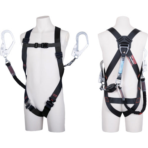 TSUYORON ライトハーネス ダブルランヤード付き ロック機構付き巻取式コルトリトラ・伸縮式ノビロン(BK) 黒 Mサイズ TH510-CRNV93SVOT-BLKBKM-2R23BX 1 本