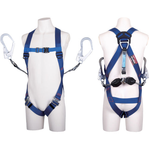 TSUYORON ライトハーネス ツインランヤード付き ロック機構付き巻取式コルトリトラ 青 Mサイズ TH510-2CR93SVOT-BL4BK-M-2R23BX 1 本