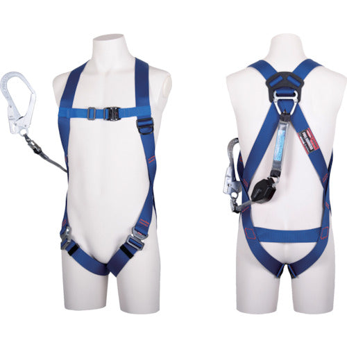 TSUYORON ライトハーネス シングルランヤード付き ロック機構付き巻取式コルトリトラ 青 Mサイズ TH510-CR93SV-OT-BL4-BK-M-R23BX 1 本