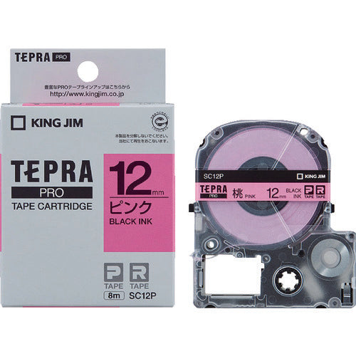 KING JIM 【純正】「テプラ」PROテープ 12mm ピンクラベル/黒文字 長さ8m SC12P 1 個