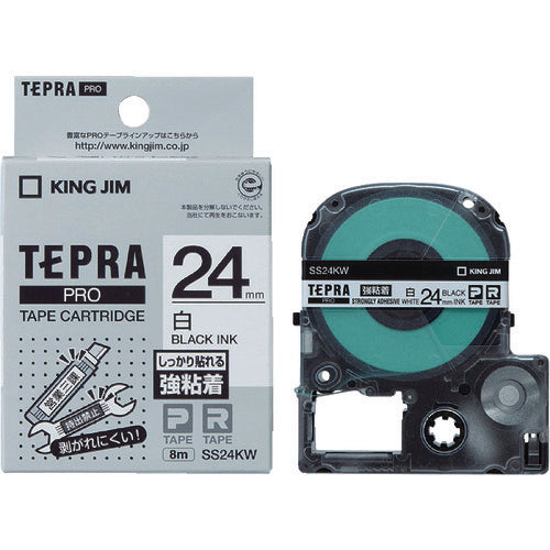 KING JIM 【純正】「テプラ」PROテープ 24mm 強粘着ラベル 白ラベル/黒文字 長さ8m SS24KW 1 個