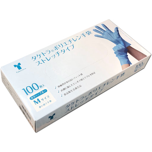 Taketora Polyethylene Gloves, Stretch Type, Blue, Medium, 100 pieces, 082053, 1 box