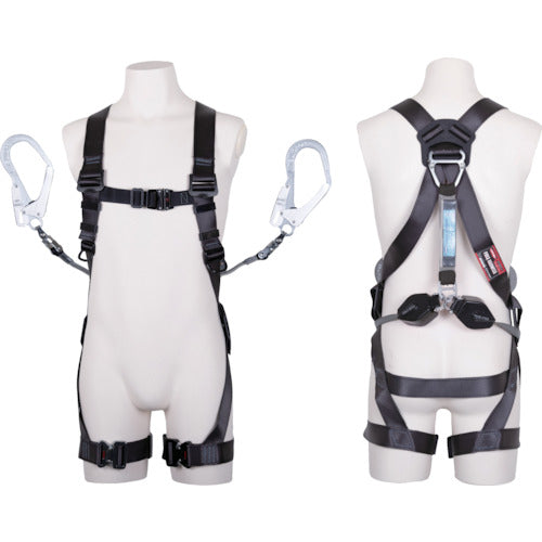 TSUYORON Kurokage Harness with Twin Lanyards, Retractable Colt Retractor with Locking Mechanism, Dark Gray, Medium Size, TH504-2CR93SV-OT-DG-BKM-2R23BX, 1 Piece