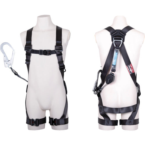 TSUYORON 黒影ハーネス シングルランヤード付き ロック機構付き巻取式コルトリトラ ダークグレー Mサイズ TH-504-CR93SV-OT-DG-BK-M-R23BX 1 本