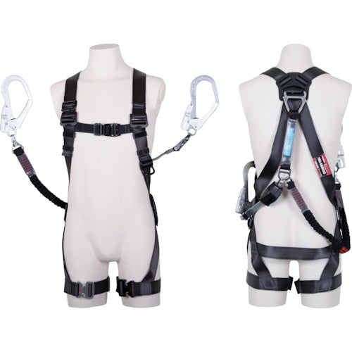 TSUYORON 흑영 하네스 더블 랜야드 부착 록 기구 부착 권취식 코르트리트라·신축식 노빌론(BK) 다크 그레이 M사이즈 TH504-CRNV93SVOT-DG-BKM-2R23BX 1개