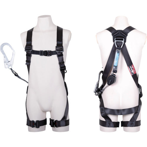 TSUYORON 黒影ハーネス シングルランヤード付き ロック機構付き巻取式コルトリトラ ダークグレー Lサイズ TH-504-CR93SV-OT-DG-BK-L-R23BX 1 本