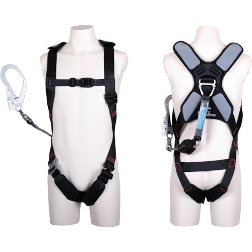 TSUYORON スマートハーネス シングルランヤード付き ロック機構付きコルトリトラ 黒 Mサイズ THSM510-CR93SVOT-BLKBK-M-R23BX 1 本