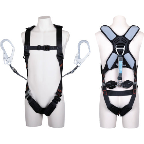 TSUYORON 스마트 하네스 트윈 랜야드 부착 록 기구 부착 권취식 콜트리트라 블랙 M사이즈 THSM510-2CR93SVOT-BLKBKM2R23BX 1개