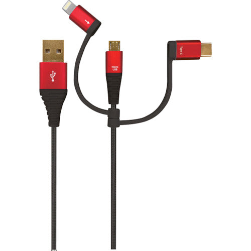 エアージェイ プレミアム3in1 USB充電ケーブル 2M RD UKJ-PLMC200 RD 1 個