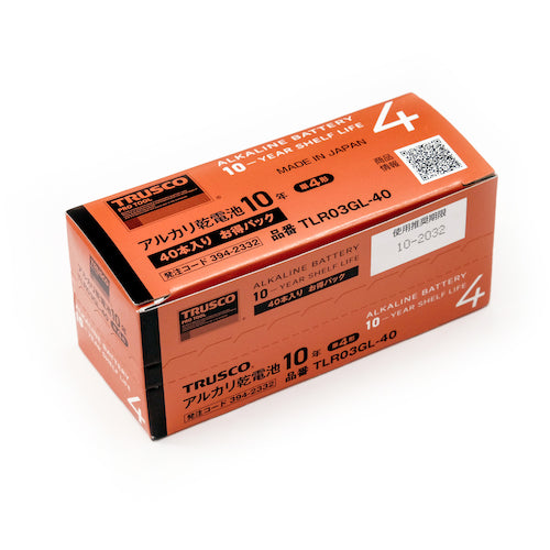 TRUSCO アルカリ乾電池 10年 単4 お得パック (1Pk(箱)=40本入) TLR03GL-40 1 PK