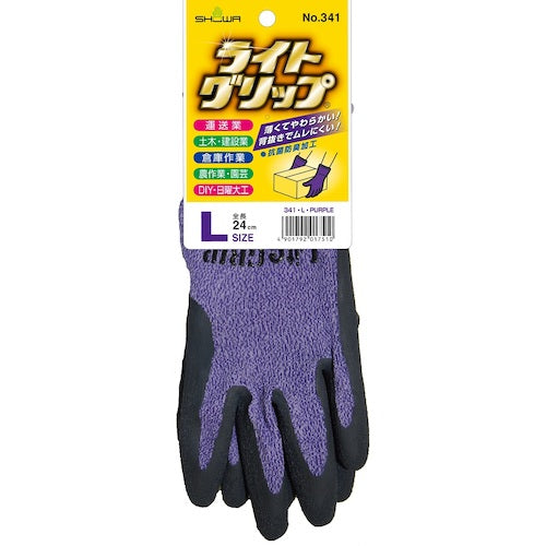 SHOWA 天然ゴム背抜き手袋 ライトグリップ パープル Lサイズ NO341-LPL 1 双