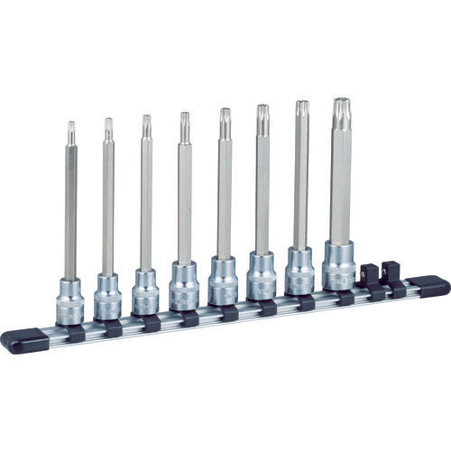 TONE Hex Lobe Socket Set Long Torx Socket Set (Tamper Proof Type with Holder) 9.5mm Socket HTX308HL 1 S