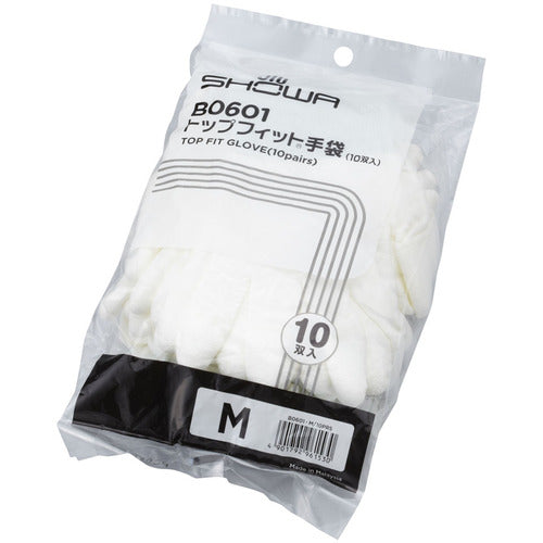 SHOWA まとめ買い簡易包装トップフィット手袋10双入 B0601 ホワイト Mサイズ B0601-M10P 1 袋