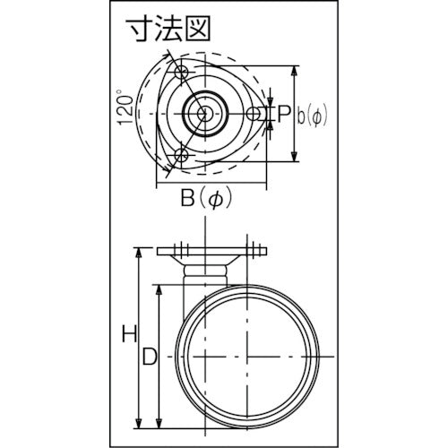 토신 플레이트식 쌍륜 캐스터 60 지름 자유자재 TU60-P 1개