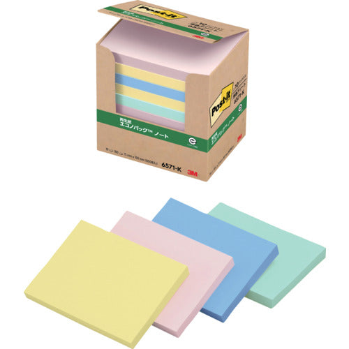 3M 포스트·잇 75X100mm 100장 X10 패드 4색 혼색 6571-K 1 PK