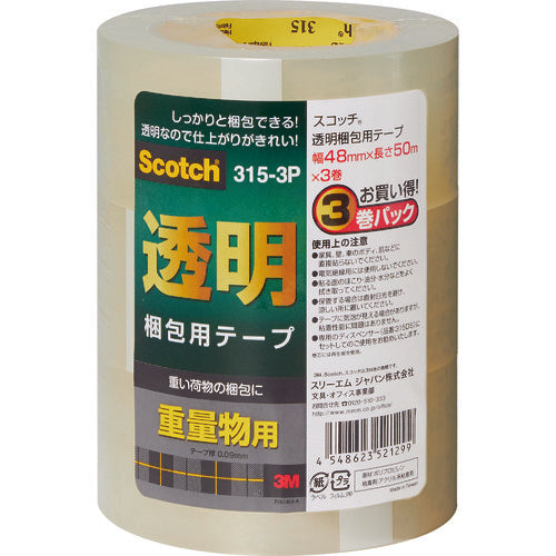 3M 투명 포장용 테이프 48mmX50m 3권 팩 중량물용 315-3P 1 PK