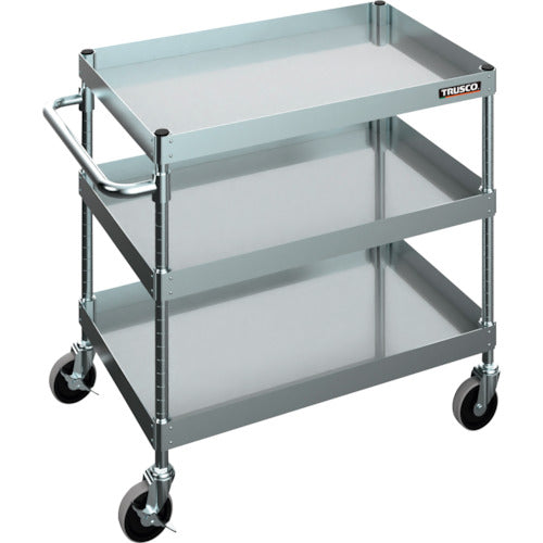 TRUSCO 【売り切り廃番】ステンレスワゴン SUS304クリーンフレックスワゴン 750X500XH740 3段 100Φナイロンウレタンキャスター CFL3B-723-NU100 1 台