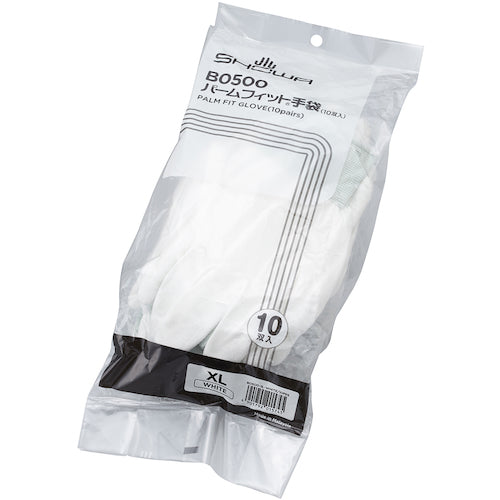 SHOWA Urethane Backless Gloves B0500 Bulk Purchase Simple Packaging Palm Fit Gloves 10 Pairs White XL Size B0500EU-XL10P 1 Bag