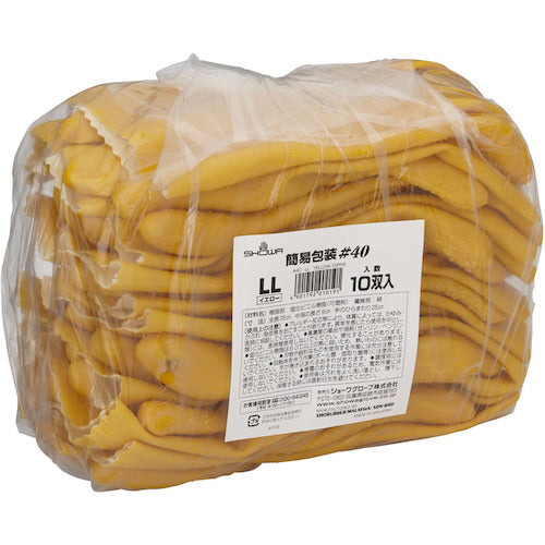 SHOWA 塩化ビニール手袋(裏布付) No40 まとめ買い 簡易包装ハイロン#40 1Pk(箱)=10双入 イエロー LLサイズ NO40-LL-10P 1 PK