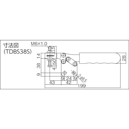 Super Downward Pressing Toggle Clamp (Horizontal Handle Type) Total Length: 199mm Clamping Force: 2.5kN Straight Base TDBS38S 1 pc