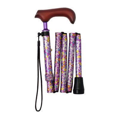 Folding walking stick "Tenohira" / AS-T16PK Pink, floral pattern 1 piece