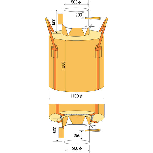 요시노 컨테이너 백 원형 주입구·배출구 부착 YS-CB-1000E 1개