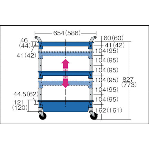 TRUSCO Tool Wagon Royal 586 x 320 x 833 1 deep, 2 shallow Sky TWR-421-SB 1 unit