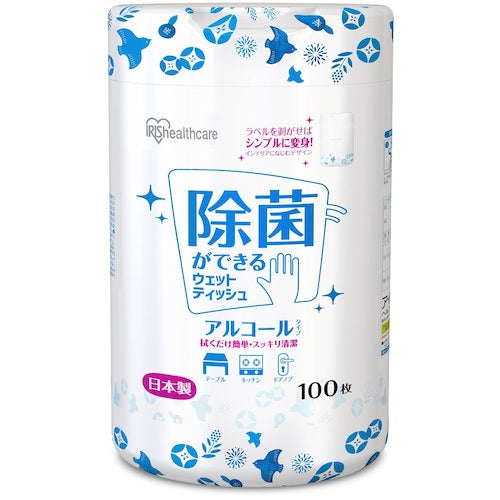IRIS 288651 除菌ができるウェットティッシュ ボトル アルコールタイプ 100枚 WTB-100A 1 個