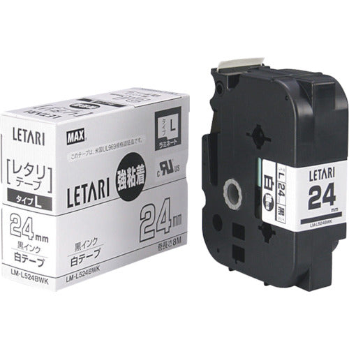 MAX Bee Pop Mini Laminated Tape LM-L524BWK Strong Adhesive White x Black Lettering 18mm Width x 8m Roll LM-L524BWK 1 Piece