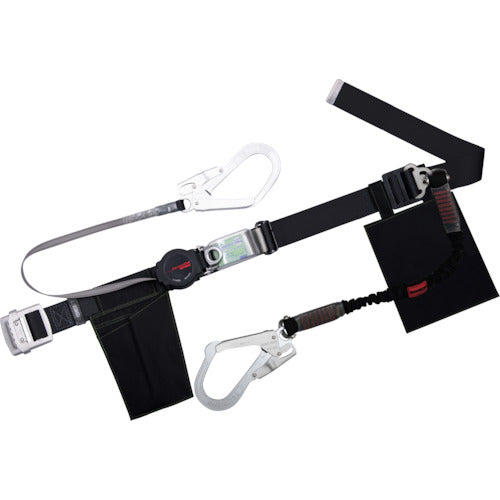 TSUYORON 몸통 벨트형 추락 제지용 기구(권취 타입) 보조 로프 2정걸이 사양 Lock 기구 부착 원핸드 리트라+신축식 보조 로프 흑색