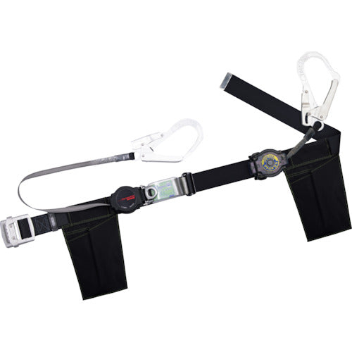 TSUYORON Body belt type fall arrest device (retractable type) with 2 auxiliary ropes, one-hand retractor with locking mechanism + retractable auxiliary rope, black, M size, width 50mm x length 1200mm, TBORL2593SRBTBLKMBP, 1 piece