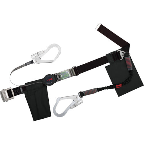 TSUYORON 몸통 벨트형 추락 제지용 기구(권취 타입) 보조 로프 2정걸이 사양 Lock 기구 부착 원핸드 리트라+신축식 보조 로프 블랙