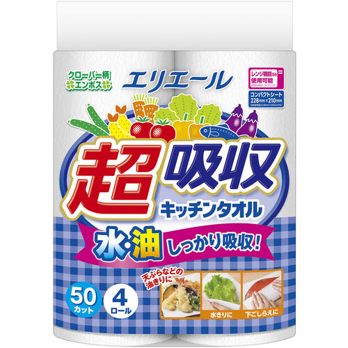Elleair Super Absorbent Kitchen Towel 4 Rolls (50 Cuts) x 12 Packs 21000358 1 CS