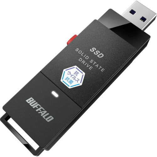 BAFFALO 항바이러스·항균 휴대용 SSD USB3.2(Gen1) Type-A 스틱형 1TB 블랙 SSD-PUTVB1.0U3-B 1개